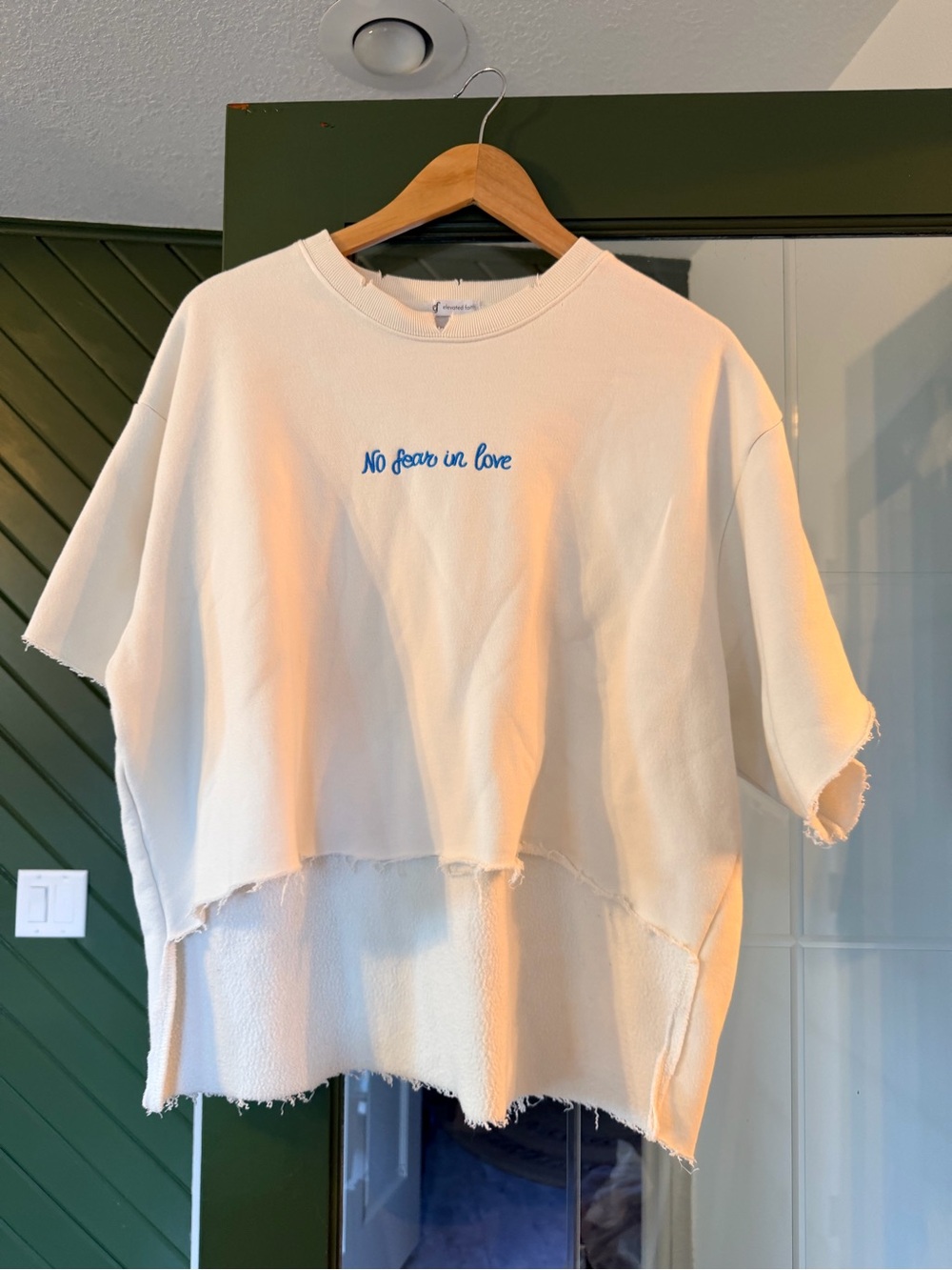 Elevated Faith Cream Cropped Sweater Tee - 'No Fear in Love' Embroidery